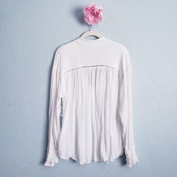 Free People White Wishful Moments Embroidered Long Sleeve Blouse - Picture 9 of 10